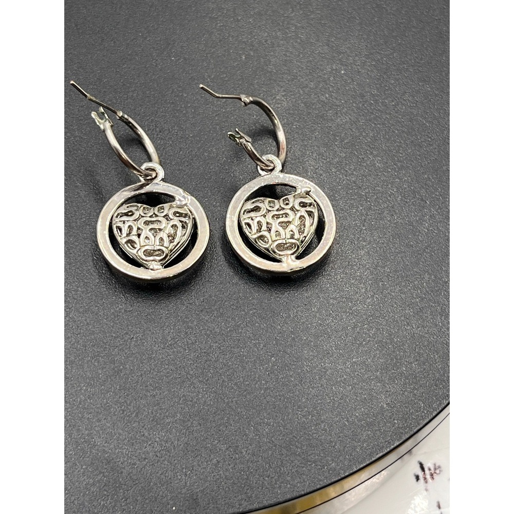 Coach Cream Enamel Logo C's Branded Heart Small Hoop Dangle Earrings - Picture 5 of 8